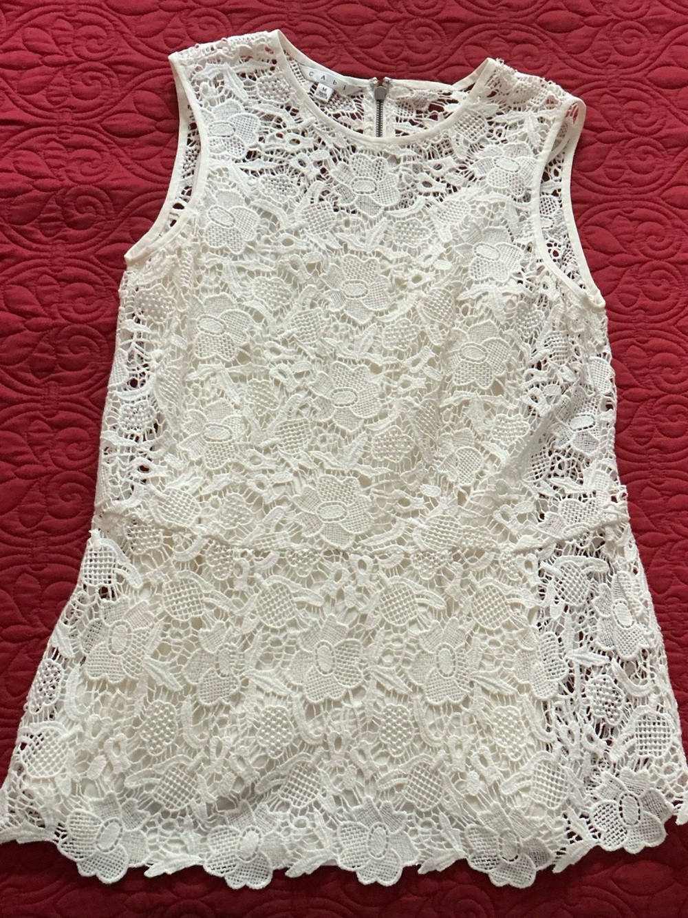 CAbi White Floral Lace Sleeveless Camisole